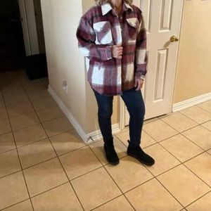 Womens Plaid Shacket Button Down Wool Blend Fall Flannel Shirt Jacket